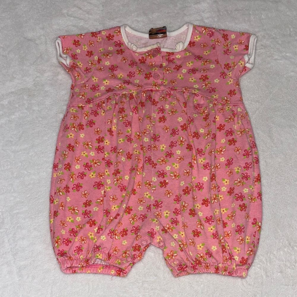 Vintage Bebe Eaton Floral 12 month Pink Baby Romper